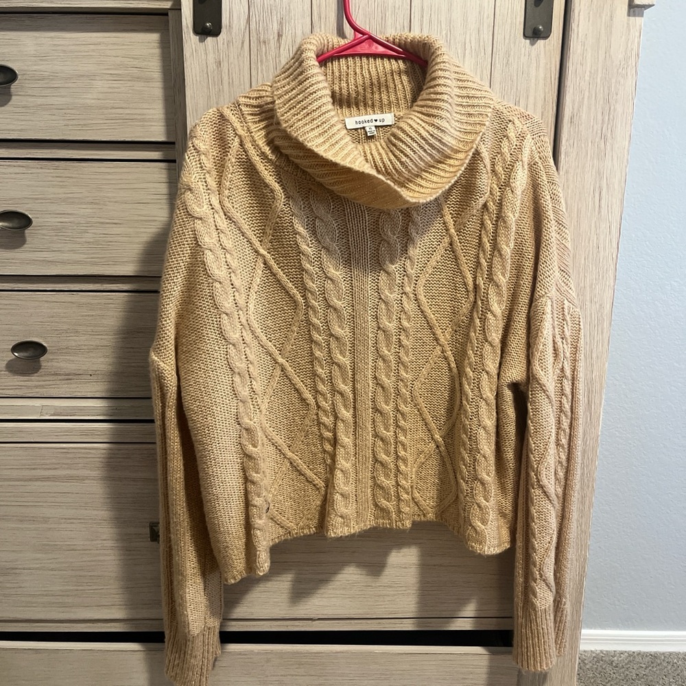 Hooked Up by IOT Tan Cowl Neck Sweater